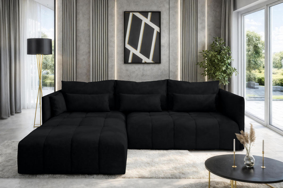 ECKSOFA L Form Cosmova Schwarz 245/182/83 cm mit Schlaffunktion - Schwarz, Kunststoff/Textil (245/182cm) - AX Living