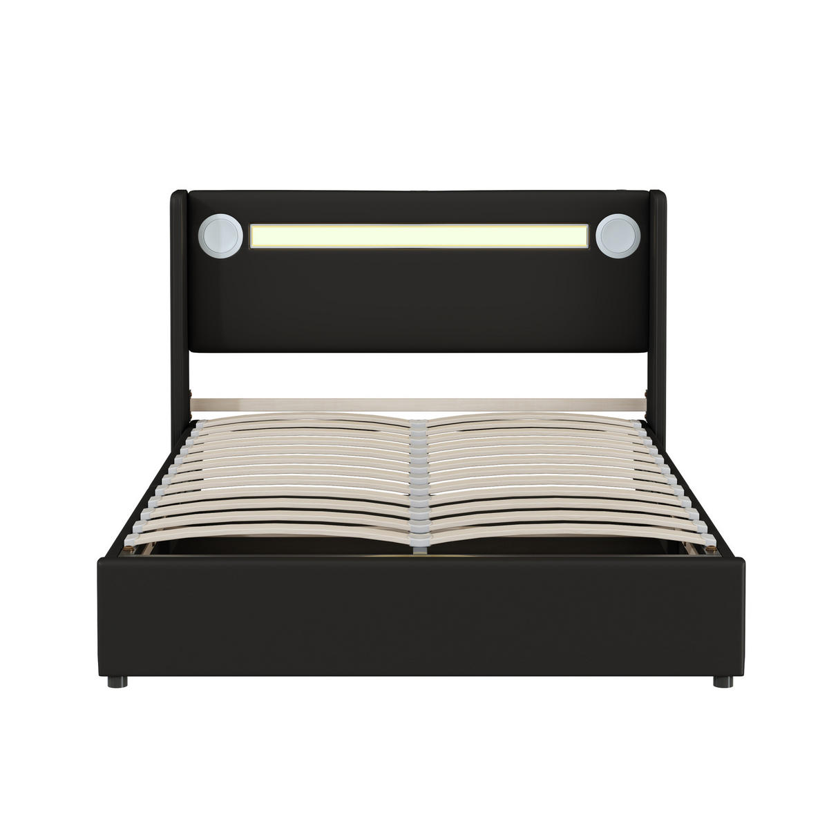 POLSTERBETT 140/200 cm Schwarz mit LED-Beleuchtung und Bluetooth-Player - Schwarz, Kunststoff (140/200cm) - OKWISH