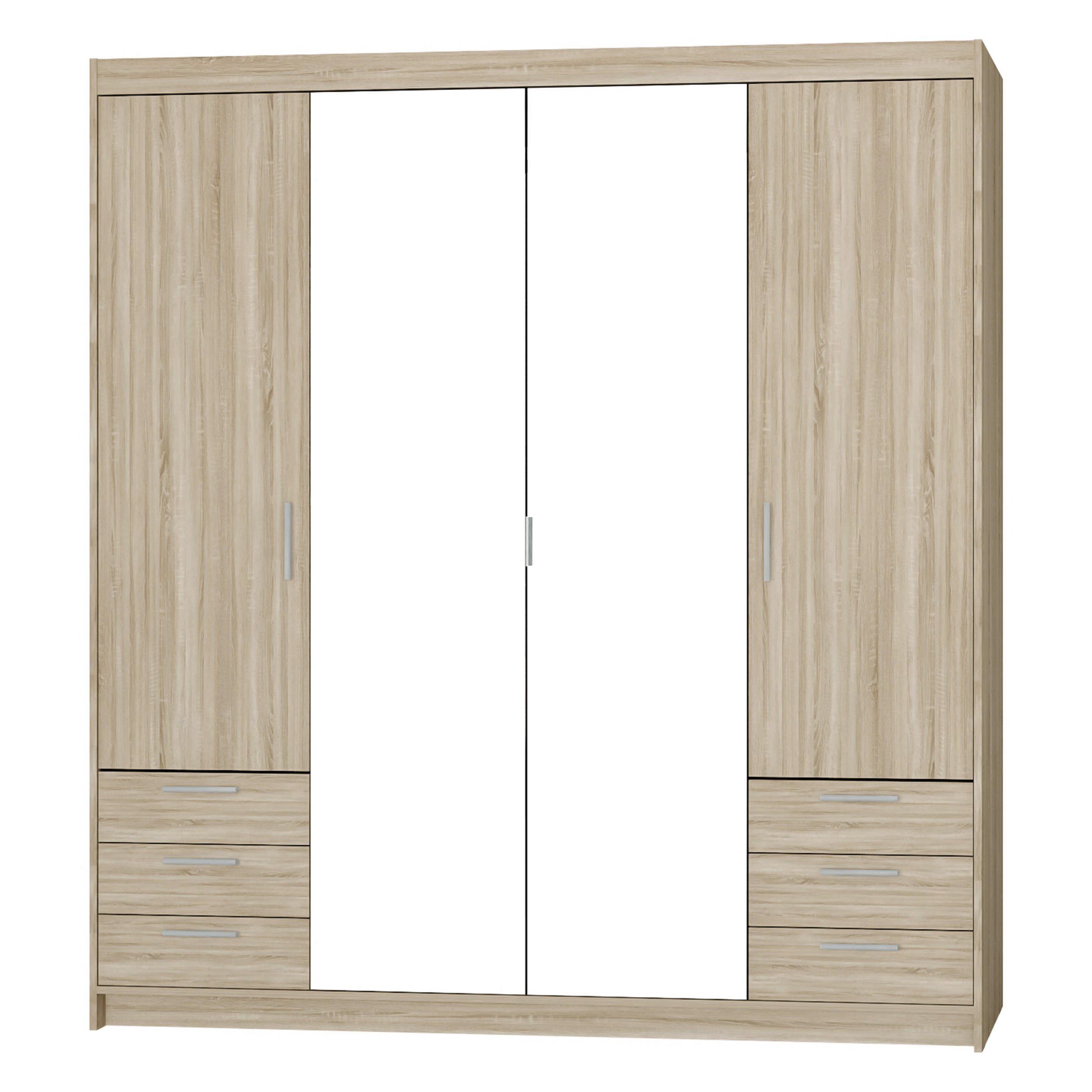 KLEIDERSCHRANK Storicos Sonoma Eiche 176,3/190,5/53 cm - 4T6S Modern mit Schubladen und Spiegel - Beige, Holzwerkstoff/Kunststoff (176.3/190.6/53cm) - AX Living