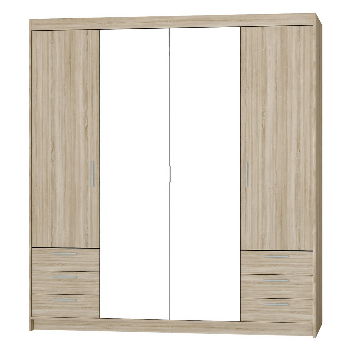 KLEIDERSCHRANK Storicos Sonoma Eiche 176,3/190,5/53 cm - 4T6S Modern mit Schubladen und Spiegel - Beige, Holzwerkstoff/Kunststoff (176.3/190.6/53cm) - AX Living