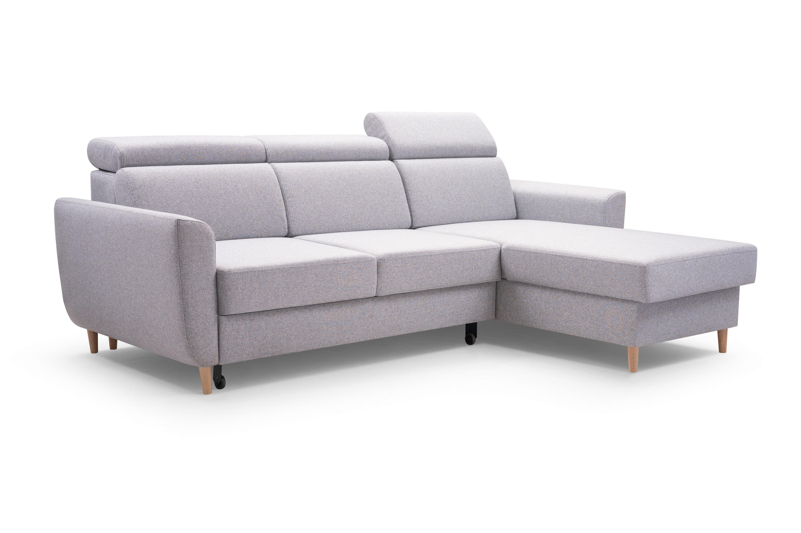 ECKSOFA SAPORE Grau Geflochtener Stoff mit Schlaffunktion - Grau, Holz (235/170cm) - MASSENO