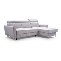 ECKSOFA SAPORE Grau Geflochtener Stoff mit Schlaffunktion - Grau, Holz (235/170cm) - MASSENO