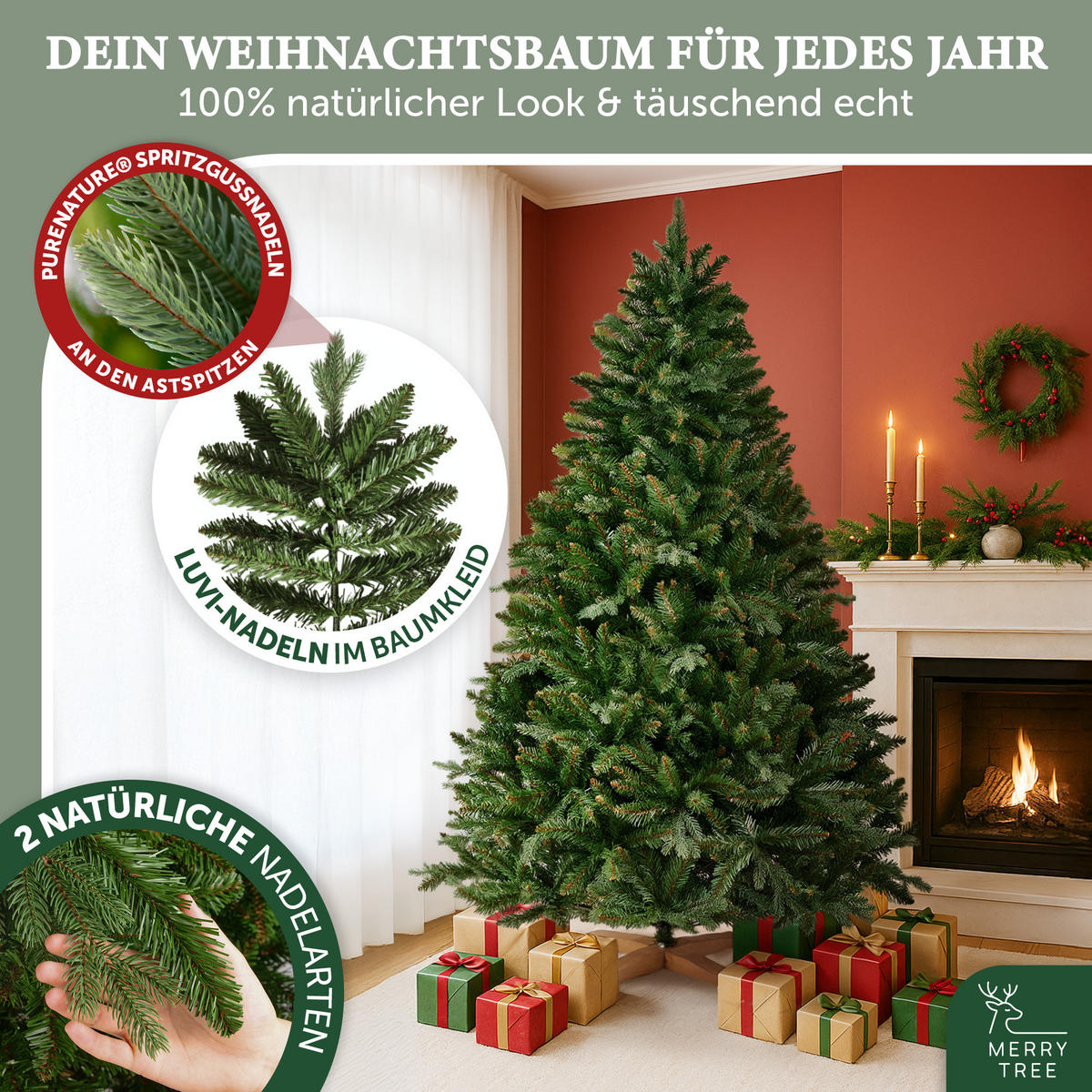 WEIHNACHTSBAUM aus PE & PVC Mix mit LED Beleuchtung, 210 cm - Grün, Kunststoff (210cm) - Merry Tree