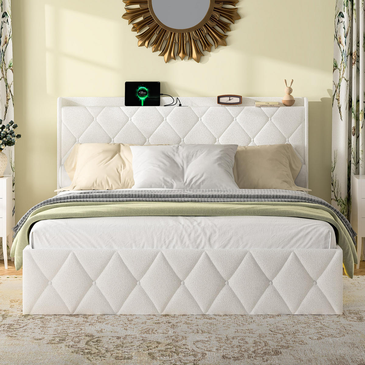 BETT mit USB und LED 140x200 cm Teddy White - Weiß, Holz (140/200cm) - Meubliv