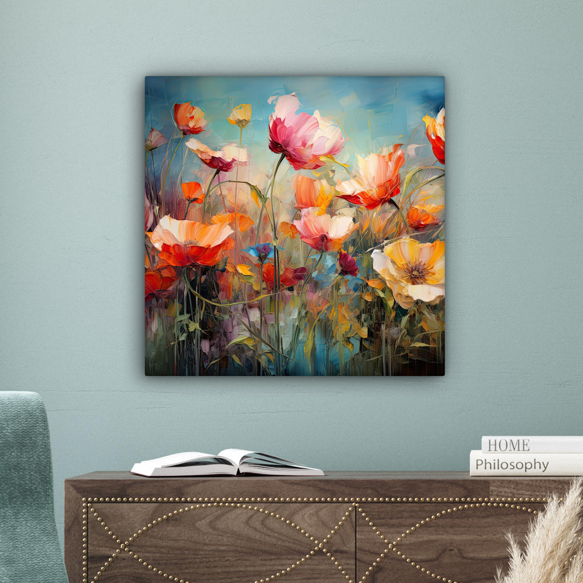 LEINWANDBILD Blumen - Aquarell - Kunst - Botanisch - Natur Wandbild Wohnzimmer 50x50 cm - Orange, Textil (50/50cm) - MuchoWow