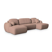 WOHNLANDSCHAFT SAVONA N Rosa Boucle-Stoff mit Schlaffunktion - Rosa, Holz (350/90/148cm) - MASSENO