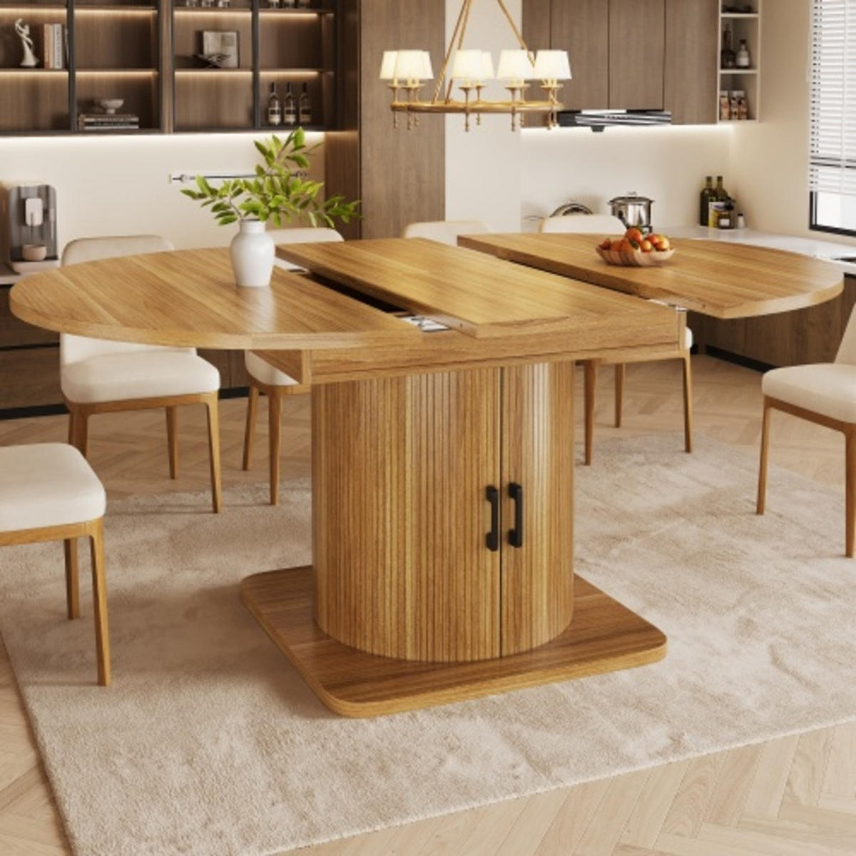 ESSTISCH Ausziehbarer 118-158×118×76 cm aus MDF und Metall mit integriertem Stauraum, dunkelbraun - Dunkelbraun, Holzwerkstoff (158/118/76cm) - Luhomfu