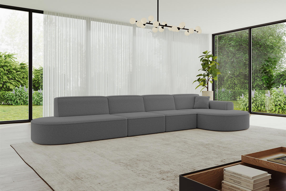 ECKSOFA Ottomane Rechts MARI-L3 - 413x171x79 cm Grau Bouclé - Schwarz/Grau, Holzwerkstoff/Kunststoff (171/413cm) - ALTDECOR