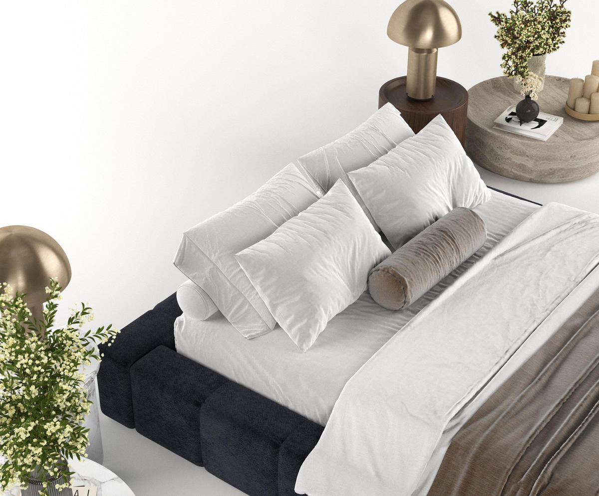 POLSTERBETT Kea mit Stauraum 160/200 cm Schwarz im Terra NW Stoff - Schwarz/Naturfarben, Holz/Holzwerkstoff (160/200cm) - AltaBeds