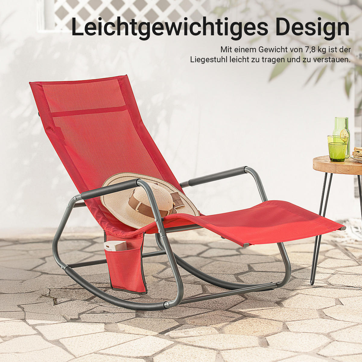 SONNENLIEGE Rot - Rot, Metall (145/85/57cm) - SoBuy
