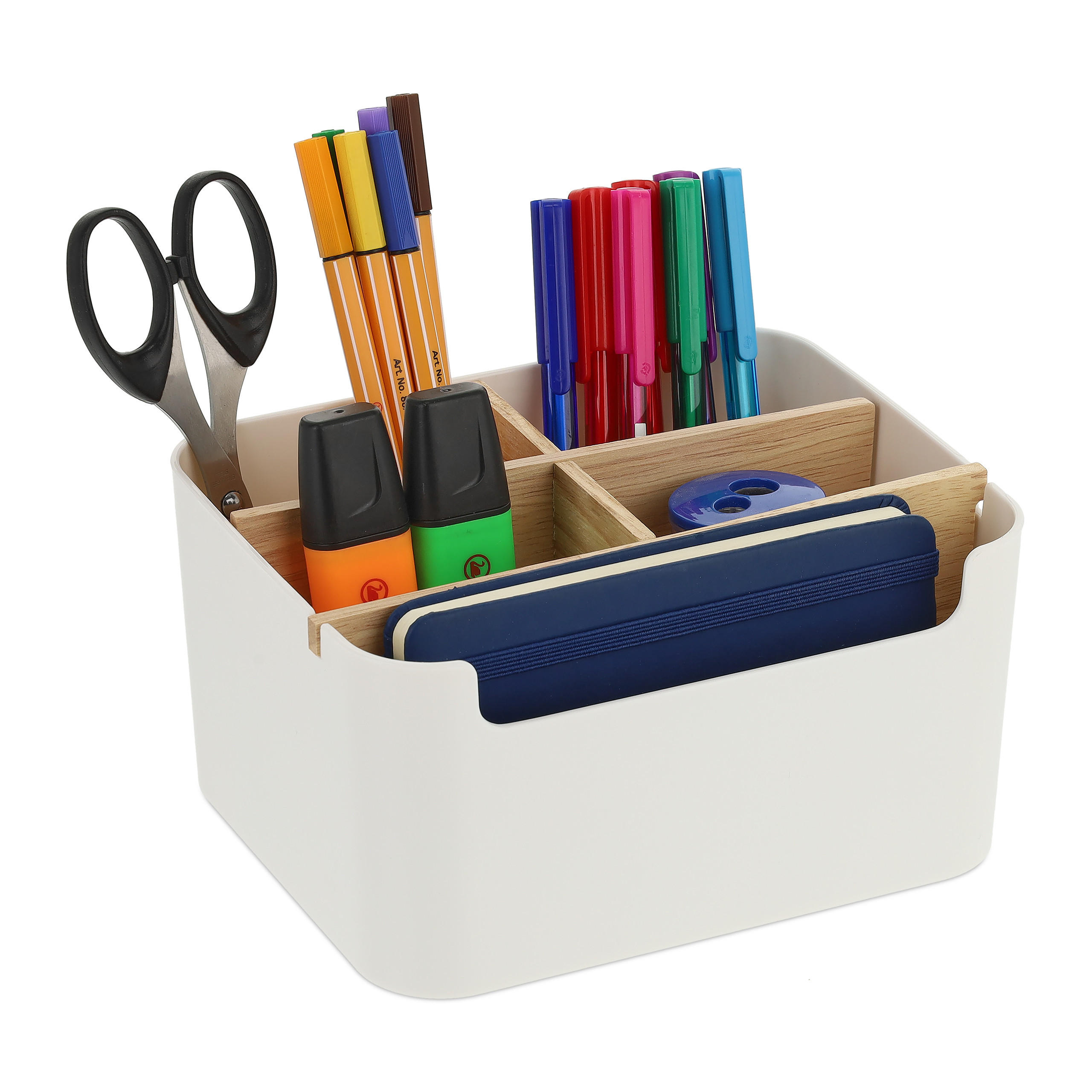 SCHREIBTISCHORGANIZER - Weiß, Holz/Kunststoff (15/18/9.5cm) - Relaxdays