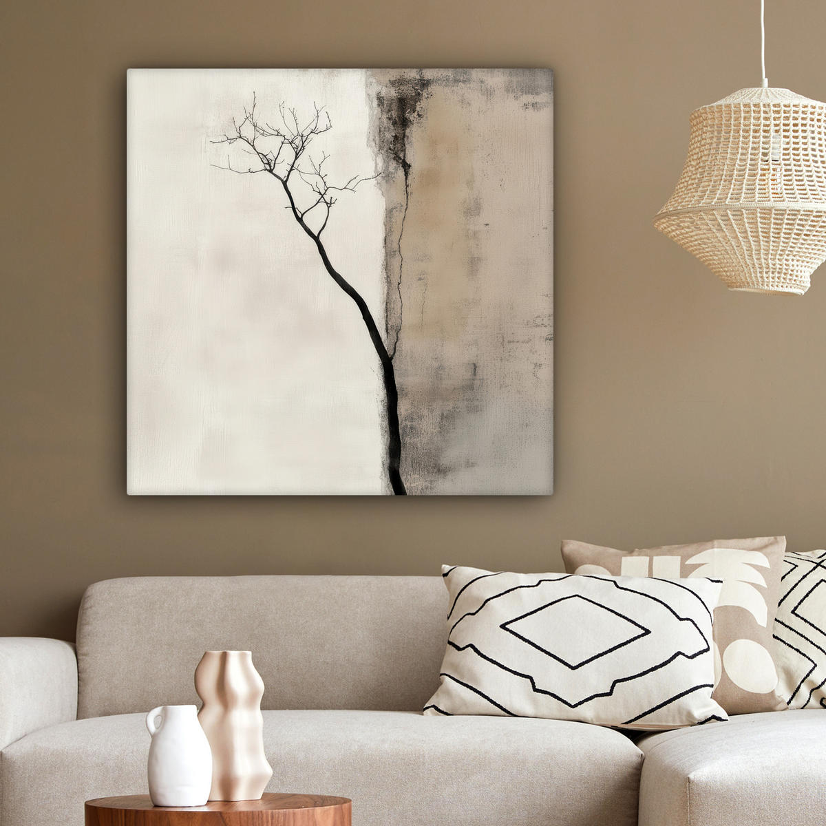 LEINWANDBILD Wabi sabi - Pflanze - Beige 90x90 cm - Taupe, Textil (90/90cm) - MuchoWow