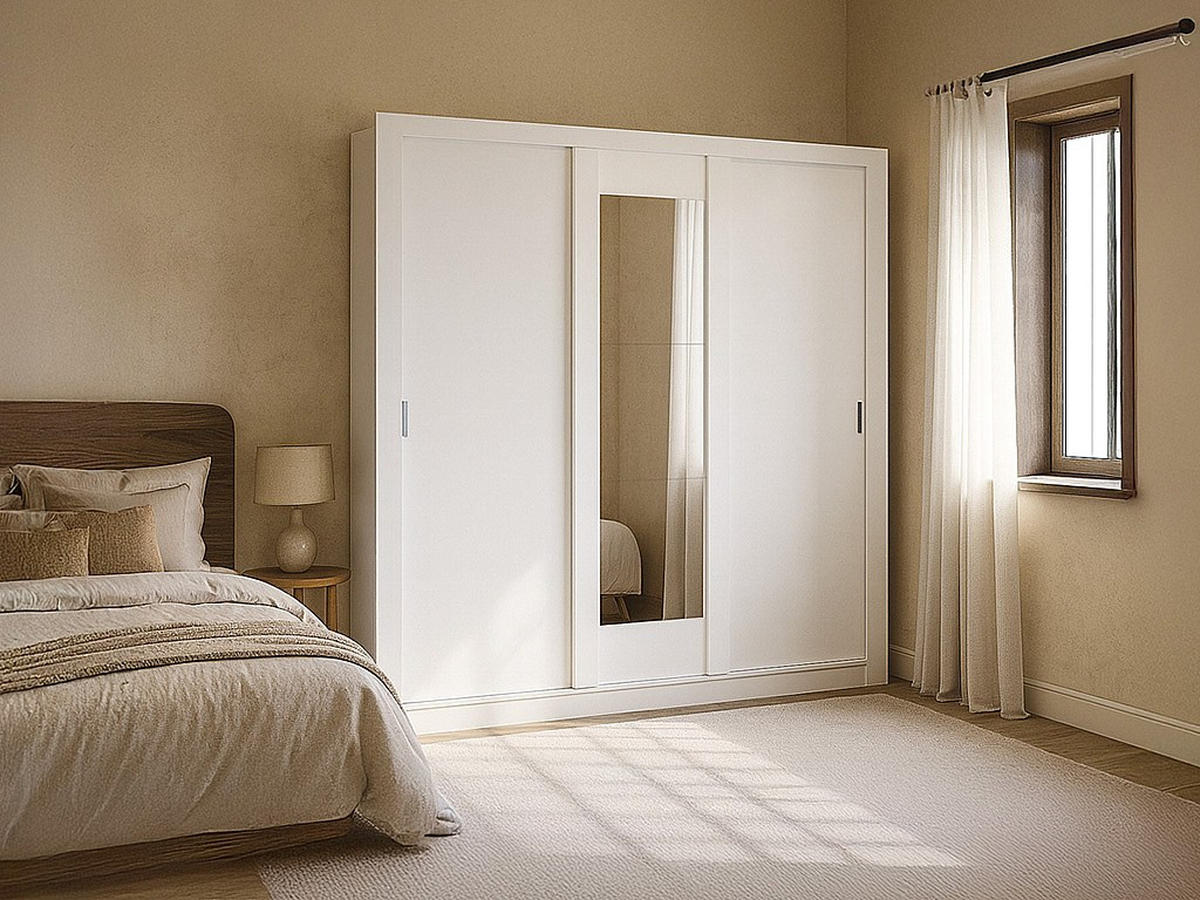 KLEIDERSCHRANK - 220 cm x 52 cm - Holz, Platte - Weiß ROXANE - Weiß, Holz (220/219/52cm) - Vente-Unique