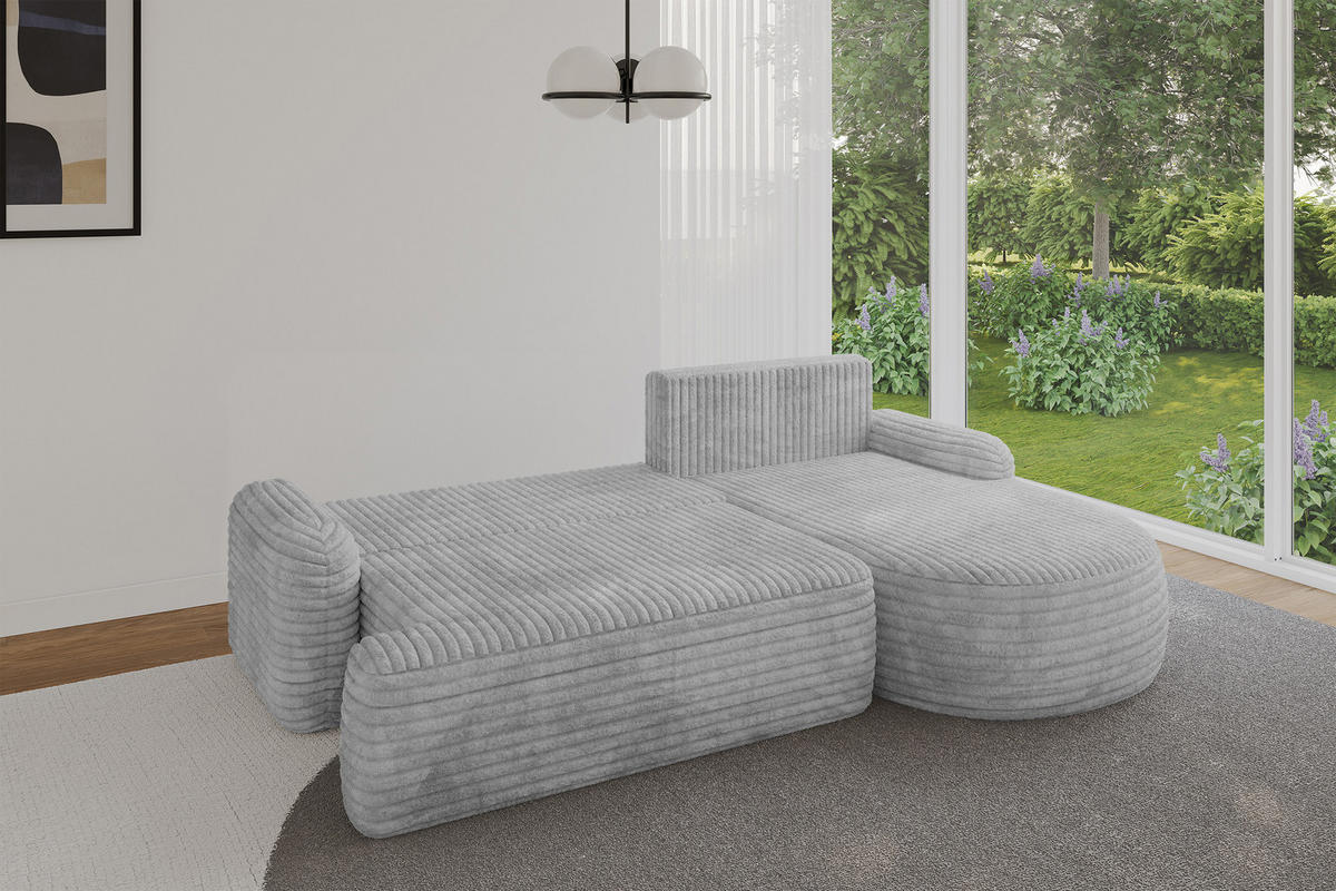 ECKSOFA mit Schlaffunktion und Bettkasten LIRA-L - 264x172x89 Hellgrau - Hellgrau, Holzwerkstoff/Textil (172/264cm) - ALTDECOR