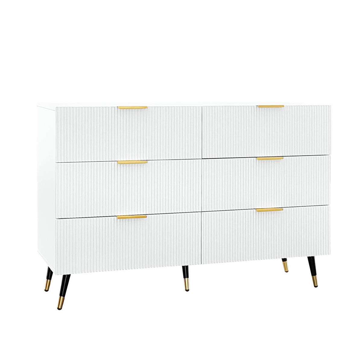 KOMMODE aus Spanplatte 120x77x40cm in Weiß mit 6 Schubladen - Weiß, Holzwerkstoff (120/77/40cm) - Modfu