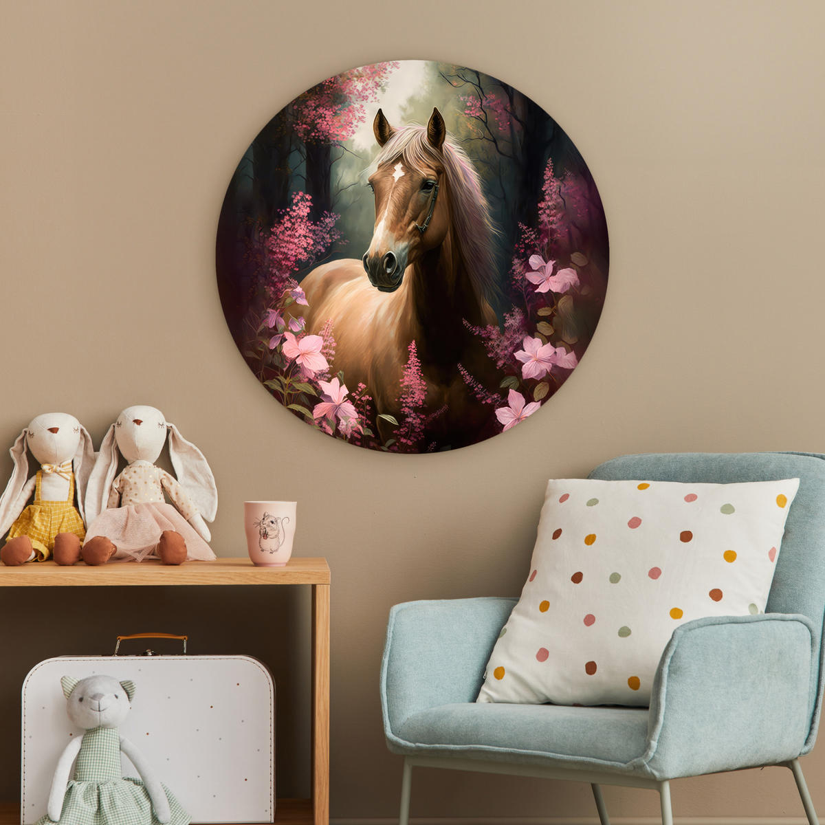 WANDBILD Pferd - Blumen - Rosa - Natur - Wald Wanddeko Schlafzimmer 60x60 cm - Altrosa, Kunststoff (60/60cm) - MuchoWow