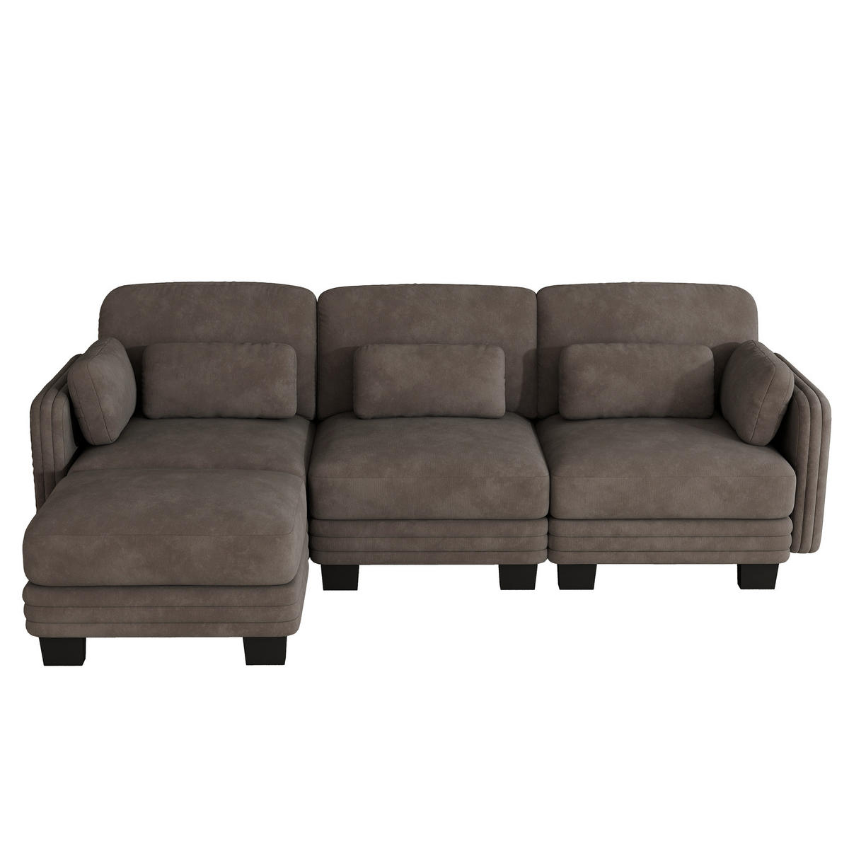 ECKSOFA L-Form 3-Sitzer modular mit Ottomane, DE-42686, Braun - Braun, Holz (253/143cm) - ComfortXL