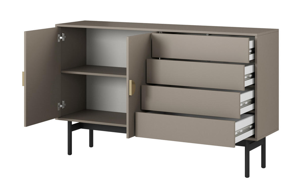 SIDEBOARD Stoon Steingrau 154 cm - Beige/Goldfarben, Holzwerkstoff/Metall (154/93/38cm) - Selsey