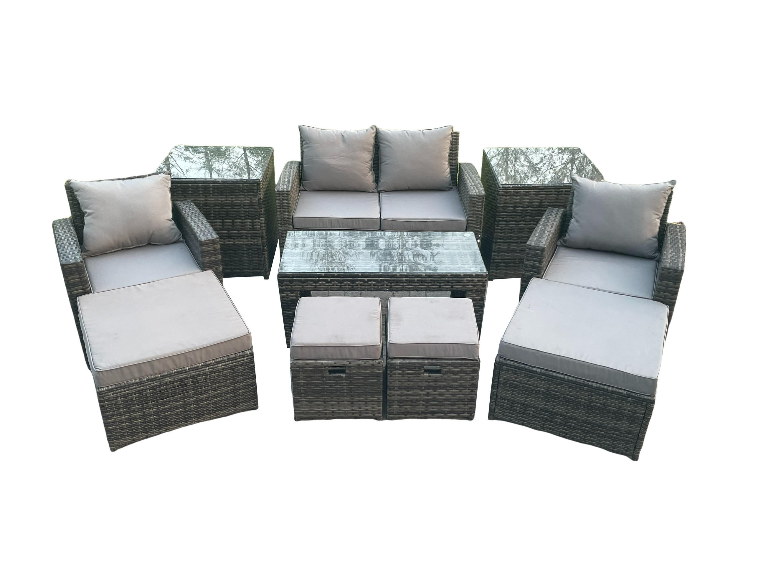 GARTENMÖBEL Set Polyrattan Dunkelgrau 8-Sitzer - Dunkelgrau, Metall - Fimous