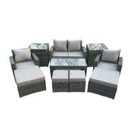 GARTENMÖBEL Set Polyrattan Dunkelgrau 8-Sitzer - Dunkelgrau, Metall - Fimous