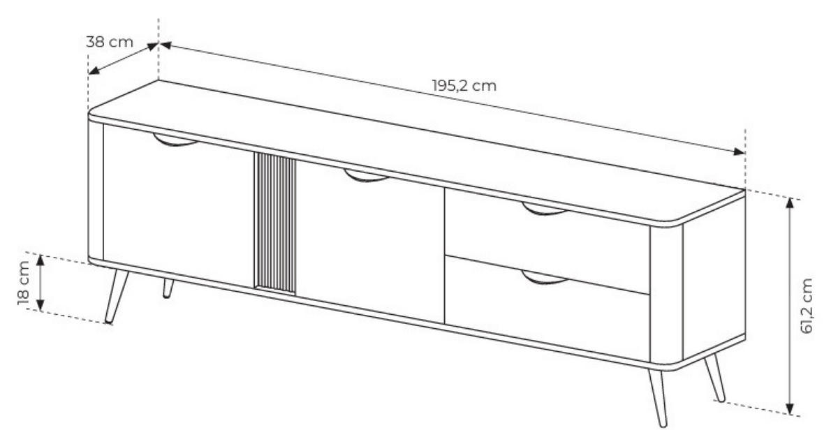 TV-SCHRANK Weiß ERIS Geriffelt Auf Hohen Beinen 195 cm - Braun, Holzwerkstoff (195.2/61.2/38cm) - Sepro Meble