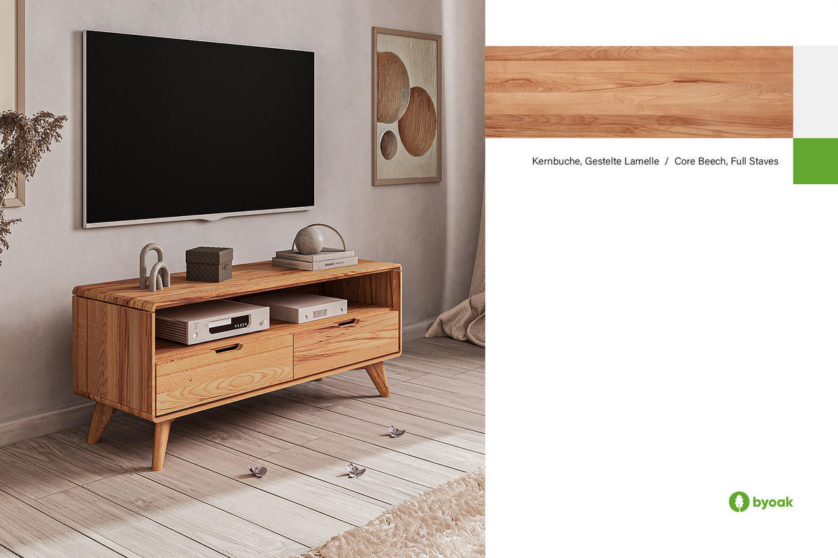 GREG HIFI-SCHRANK Kernbuche - Kernbuche, Holz (120/48/40cm) - byoak
