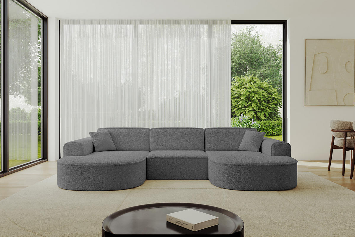 WOHNLANDSCHAFT MARI-U1 - 295x163x73,5 cm Grau Bouclé - Schwarz/Grau, Holzwerkstoff/Kunststoff (295/73.5/163cm) - ALTDECOR