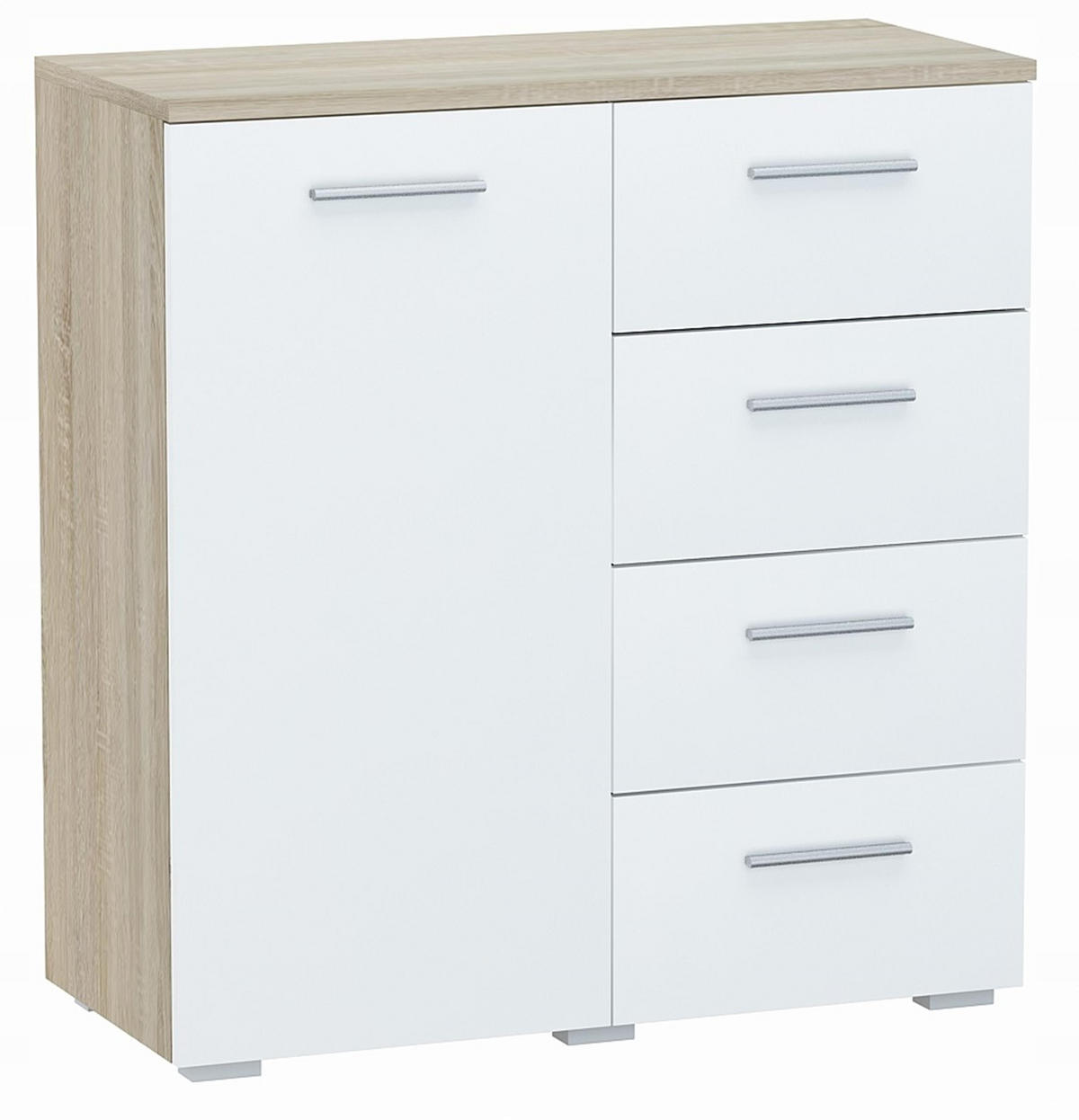 KOMMODE Helena 1D4S Sonoma Eiche-Weiß 80/35/84,5 cm - Weiß/Sonoma Eiche, Holzwerkstoff (80/84.5/35cm) - Matkam Möbel