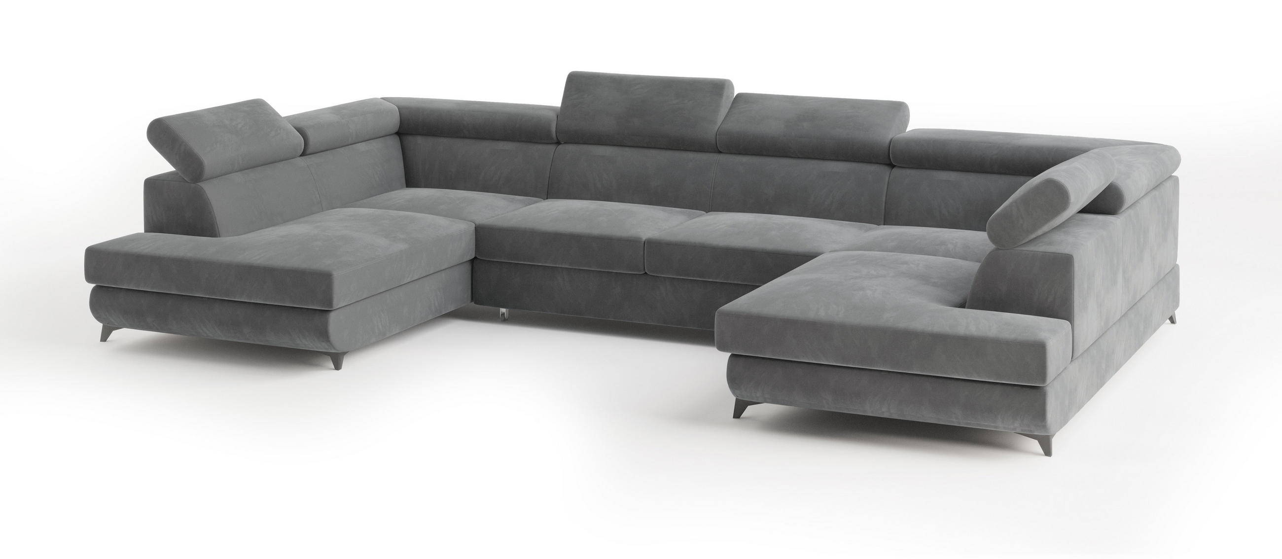 WOHNLANDSCHAFT VINTESSA Grau Velours-Stoff mit Schlaffunktion - Grau, Holz (323/89/190cm) - MASSENO