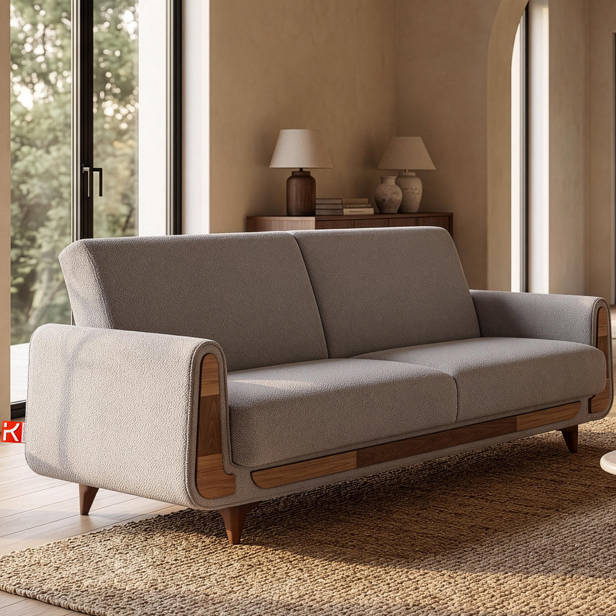 3-SITZER-SCHLAFSOFA GUSTAVO mit Armlehnen, grau - Braun/Grau, Holz/Holzwerkstoff (230/98/98cm) - KONSIMO®