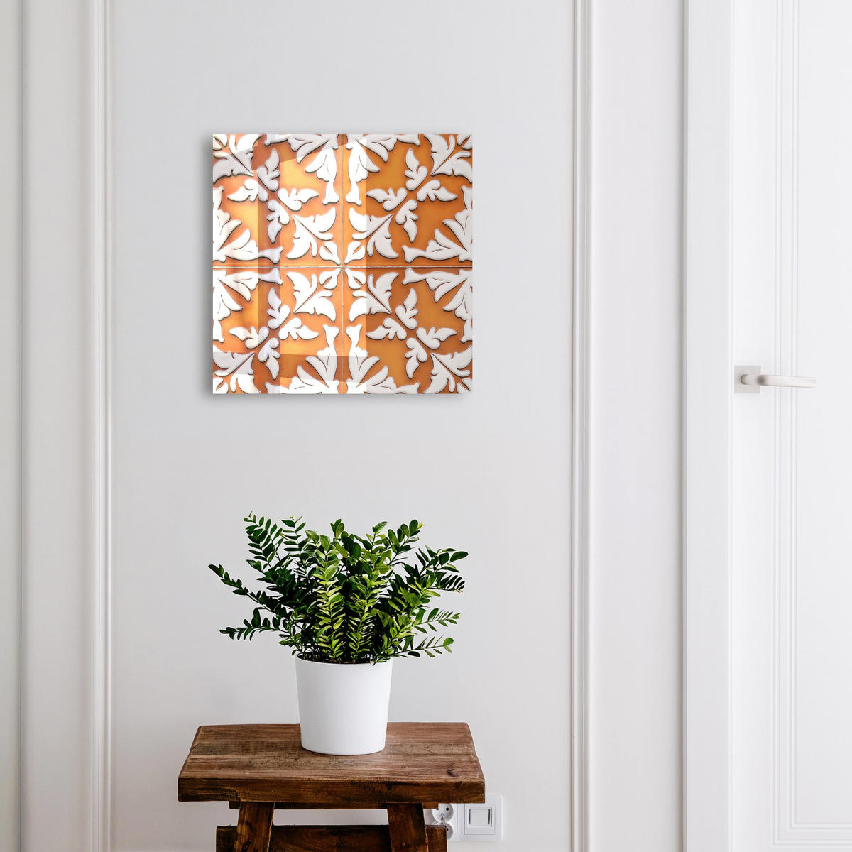 SCHLÜSSELBOX Schwarz 30x30 cm- Türöffnung nach rechts - Pflanzenmotiv - Orange, Metall (30/30/5cm) - TULUP