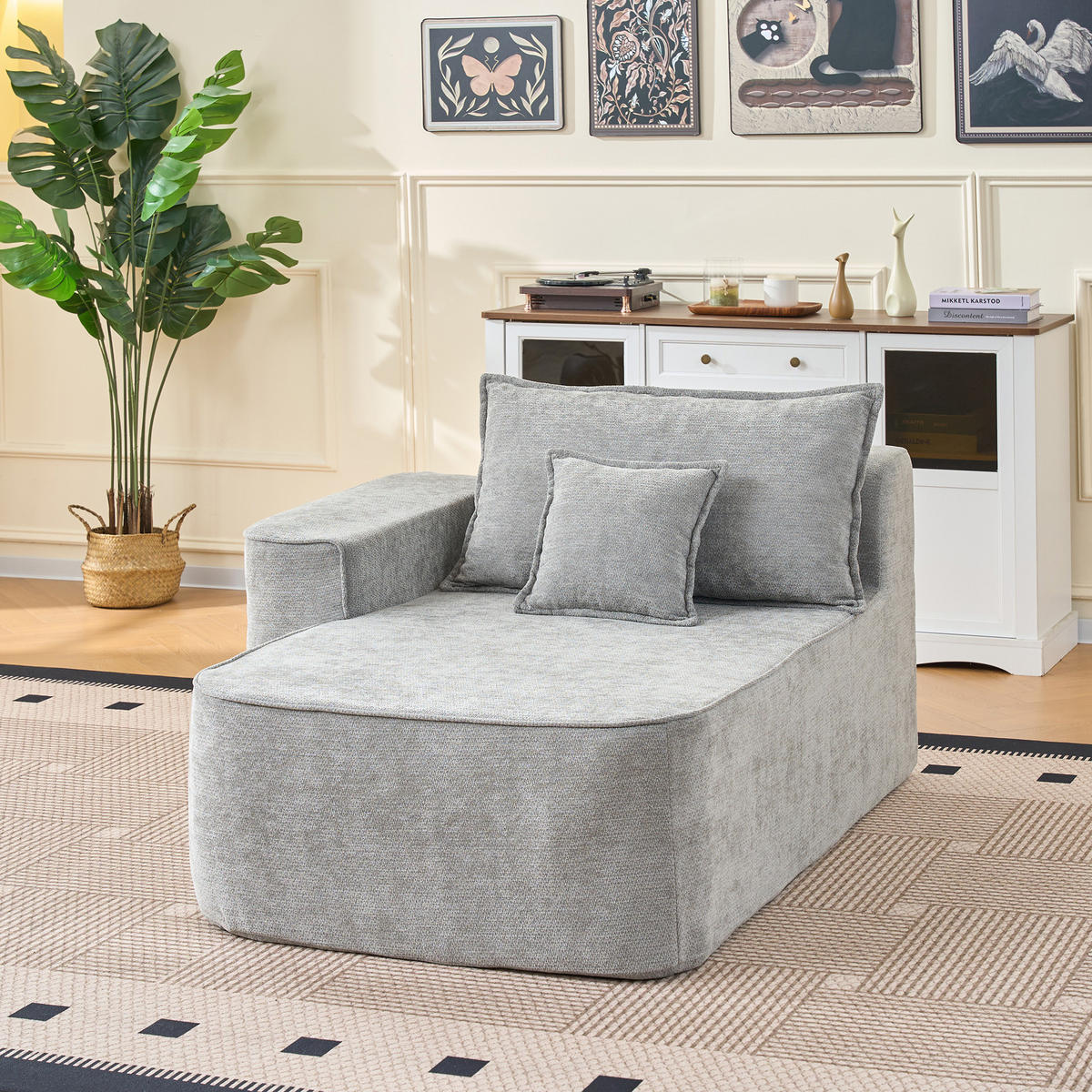 2-SITZER Sofa,Chaiselongue Sofa mit Kissen & Seitentaschen, , Grau - Grau, Textil (144/65/112cm)