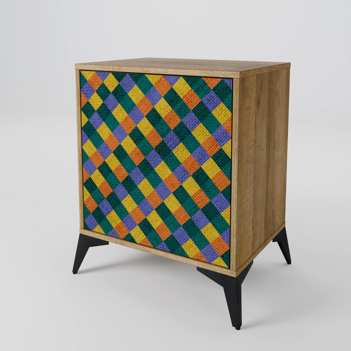 SIDEBOARD PAINTED SQUARES MIX, Eichefarben, 57,5x42x72,5 cm, Schwarze Metallfüße - Eichefarben/Multicolor, Holzwerkstoff/Metall (57.5/72.5/42cm) - SpaceRebels