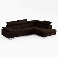 ECKSOFA CAROLINE Rechts Braun Velours-Stoff mit Schlaffunktion und Bettkasten - Chromfarben/Dunkelbraun, Textil (253/190cm) - Barchello