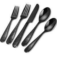 BESTECK Set 30-teilig Schwarz Gehämmert - Schwarz, Metall