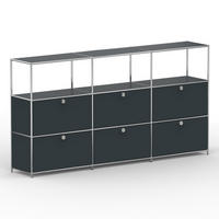 HOCHSCHRANK, 3 offene Fächer, 6 Klappen, Breite 227 cm, Anthrazit - Chromfarben/Silberfarben, Metall (40/118/227.2cm) - Versee