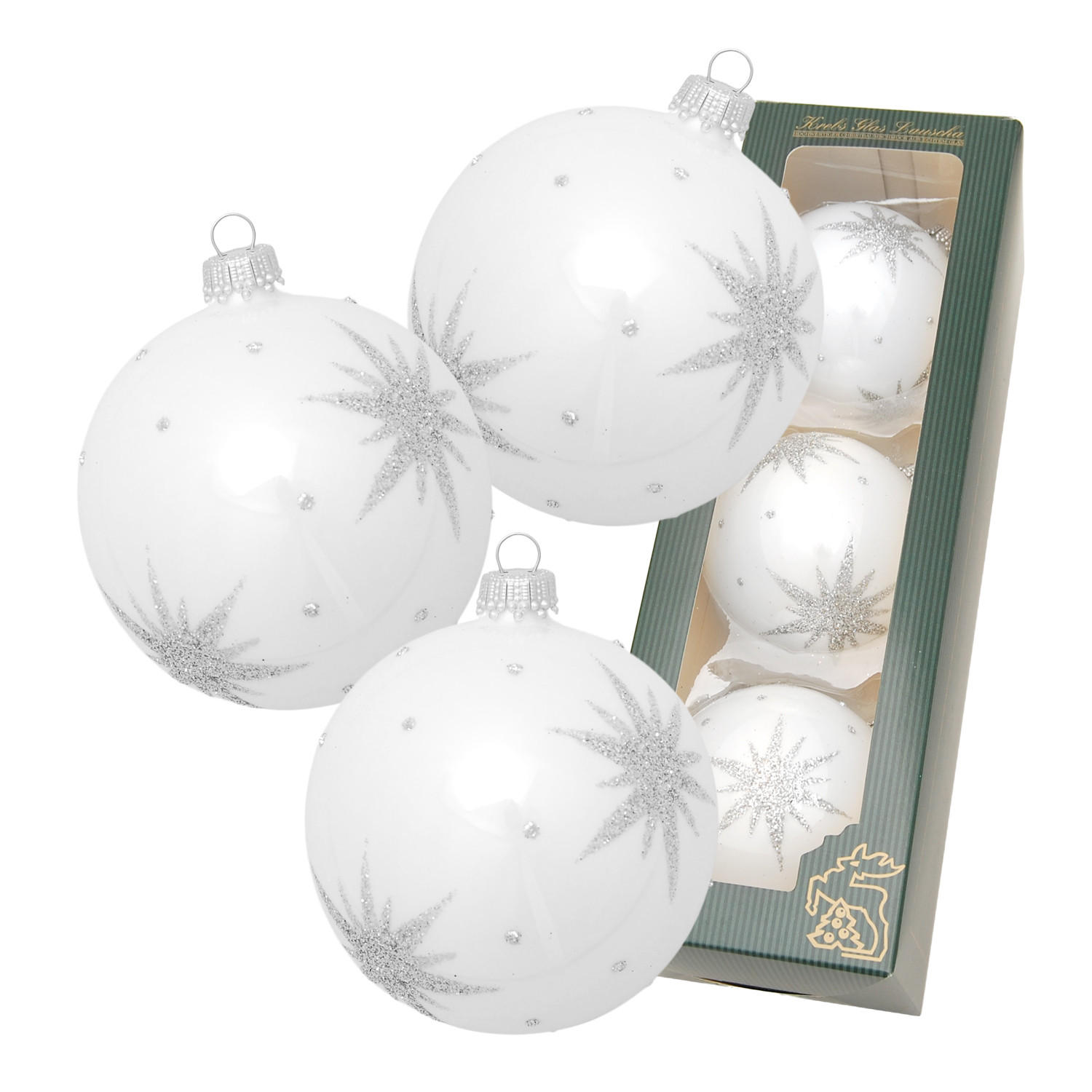 Krebs Glas Lauscha Christbaumkugeln Weiß 8x8x8 cm
