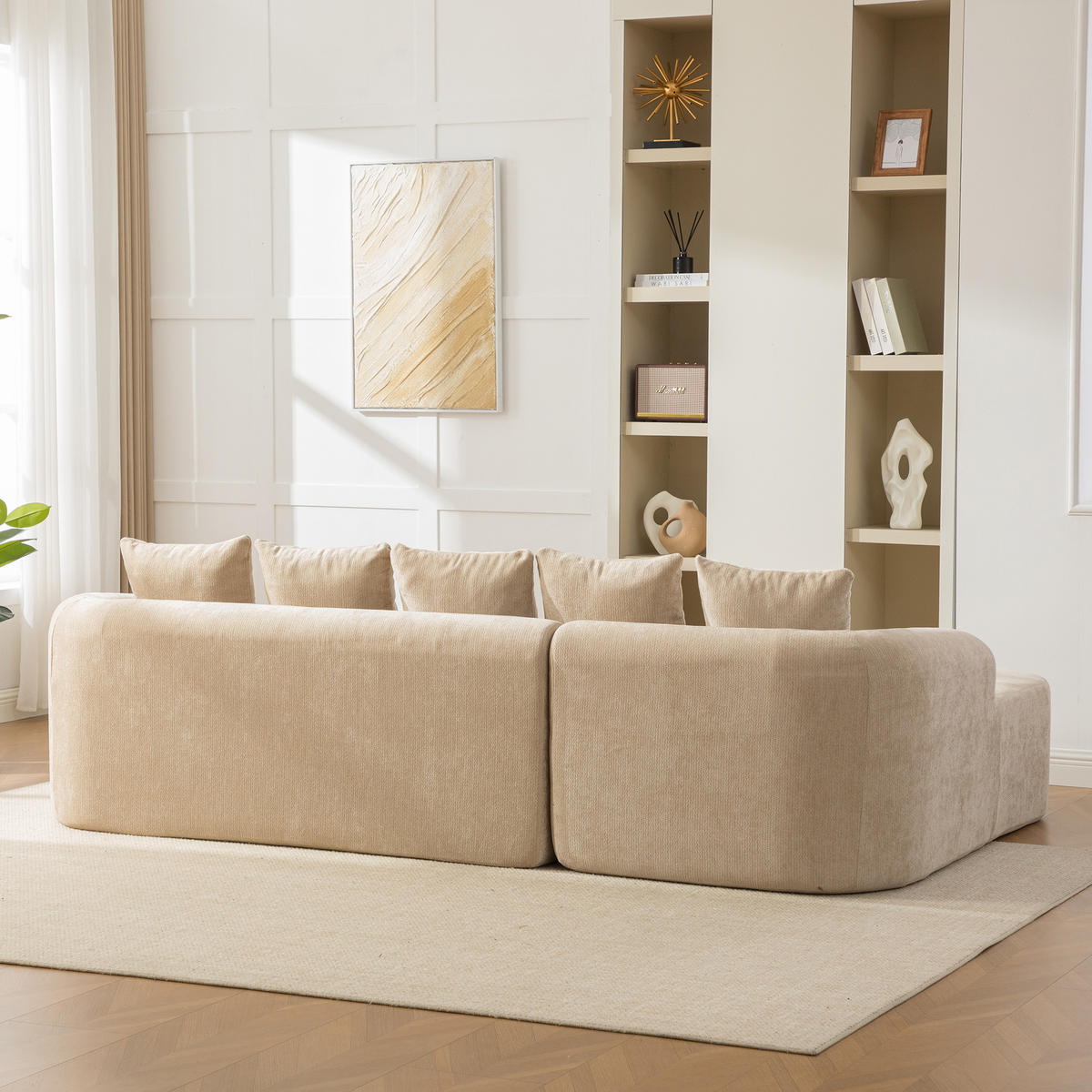 ECKSOFA Chenille Hellkhaki mit Kissen - Hellbraun, Textil (270/172cm) - WISHDOR