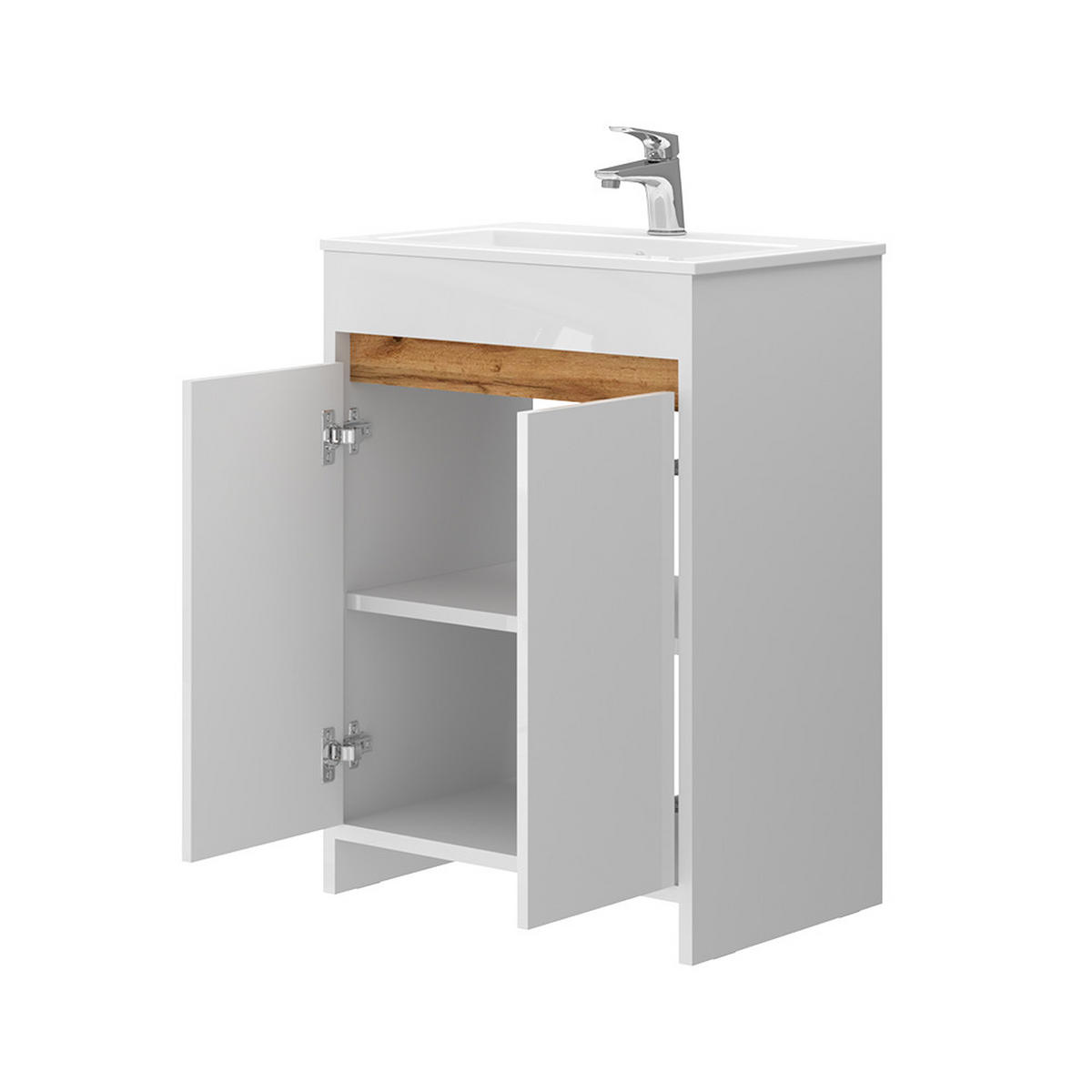 WASCHTISCHKOMBI Lemgo Weiß 2 Teile, Unterschrank 60 cm - Weiß Hochglanz/Weiß, Holzwerkstoff (59.6/81.9/40cm) - Vicco