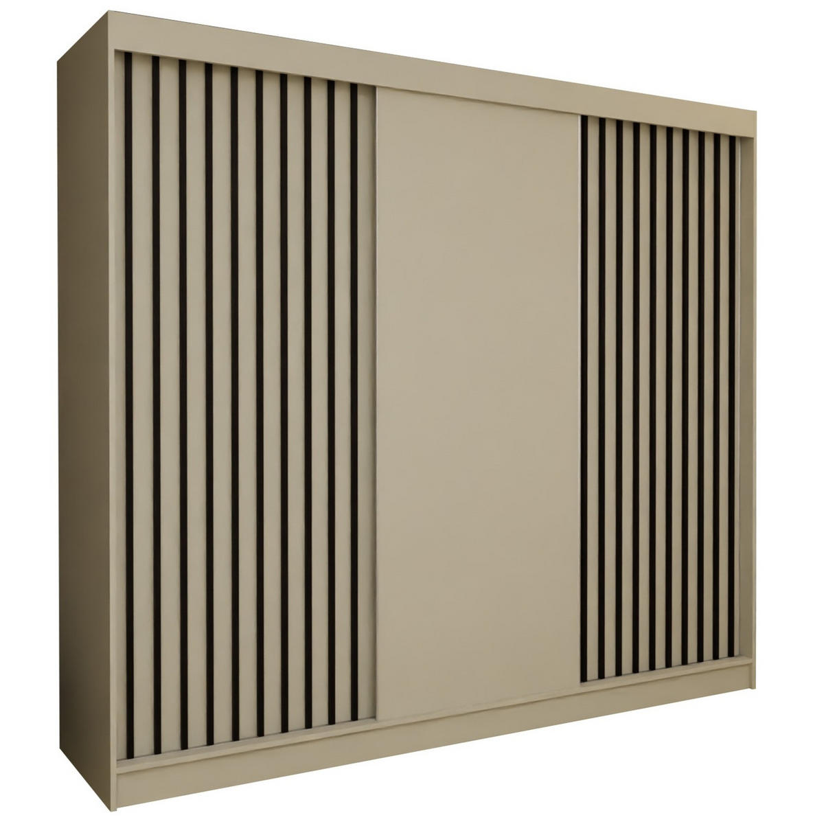 SCHWEBETÜRENSCHRANK Cabinio Beige Schwarz 240/216/61 cm – Modern, mit Lamellen - Beige/Schwarz, Holzwerkstoff/Kunststoff (240/216.1/61cm) - AX Living
