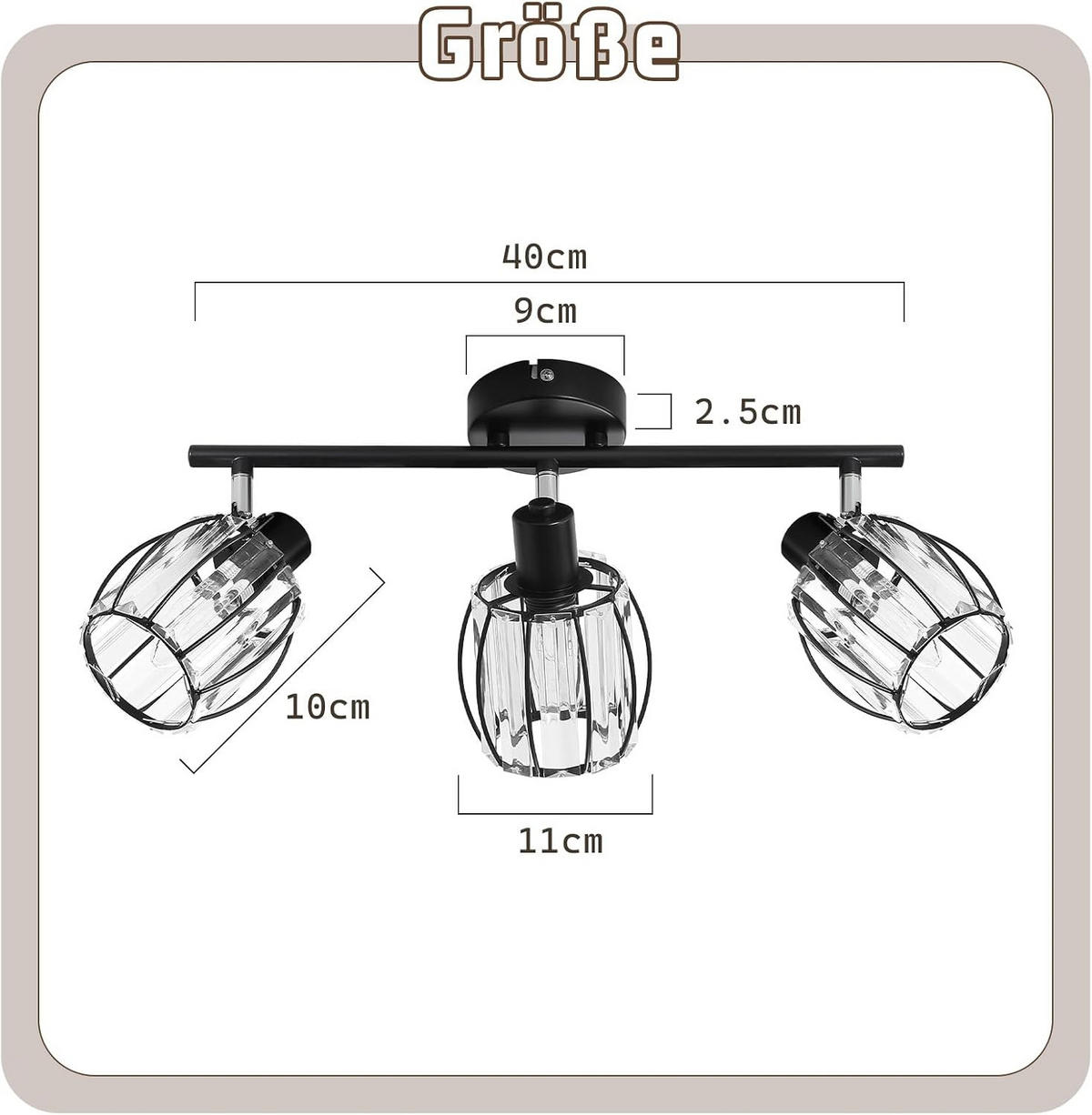DECKENSTRAHLER Strahlinde 16/21/40 cm - Schwarz, Glas (40/16/21cm) - ZMH