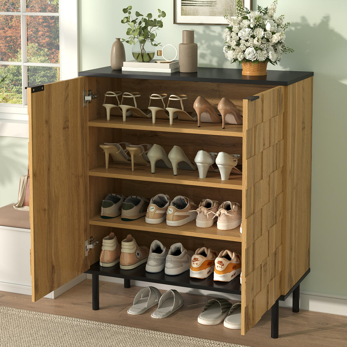 SCHUHSCHRANK 80/35/91,5 cm natur aus Spanplatte mit Mosaikfront - Naturfarben, Holzwerkstoff (80/91/35cm) - OKWISH