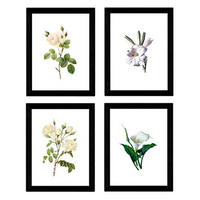 POSTER Set mit 4 Botanische Weiß Hintergrund helle Blumen A3 Rahmenlos - Klar, Papier (29.7/3cm) - Nacnic