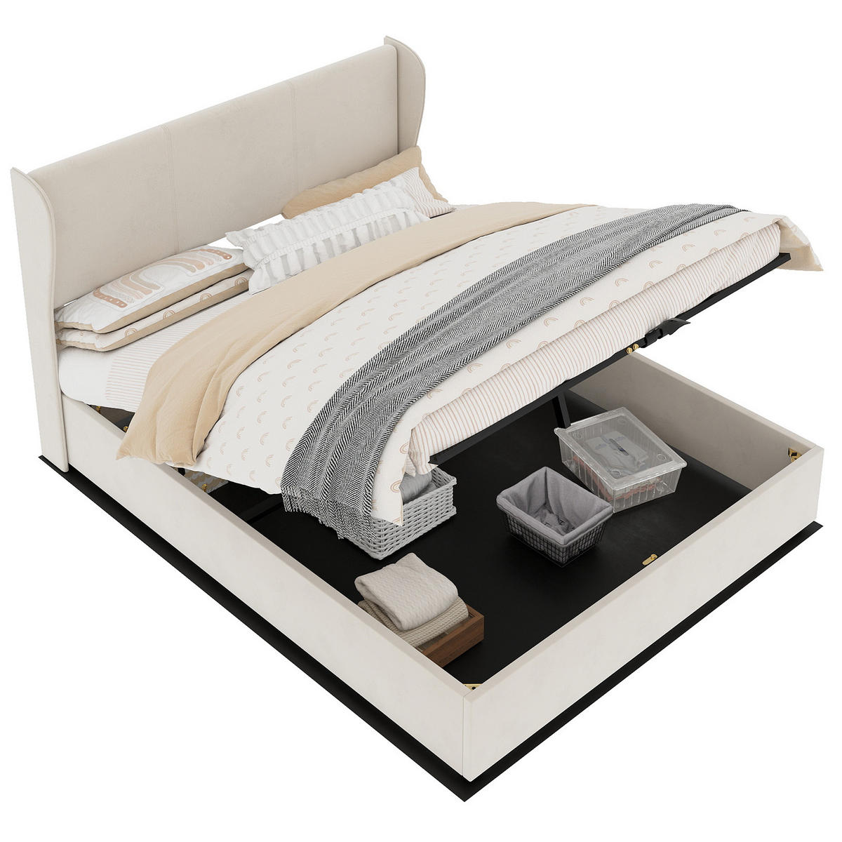 POLSTERBETT 160x200 cm Stauraum hydraulisch beige - Beige, Textil (160/200cm) - Fortuna Lai