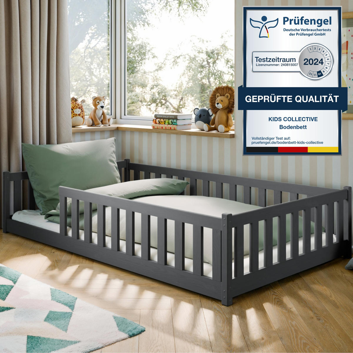 BODENBETT 120x200 cm in Graphit - Graphitfarben, Holz (120/200cm) - Kids Collective