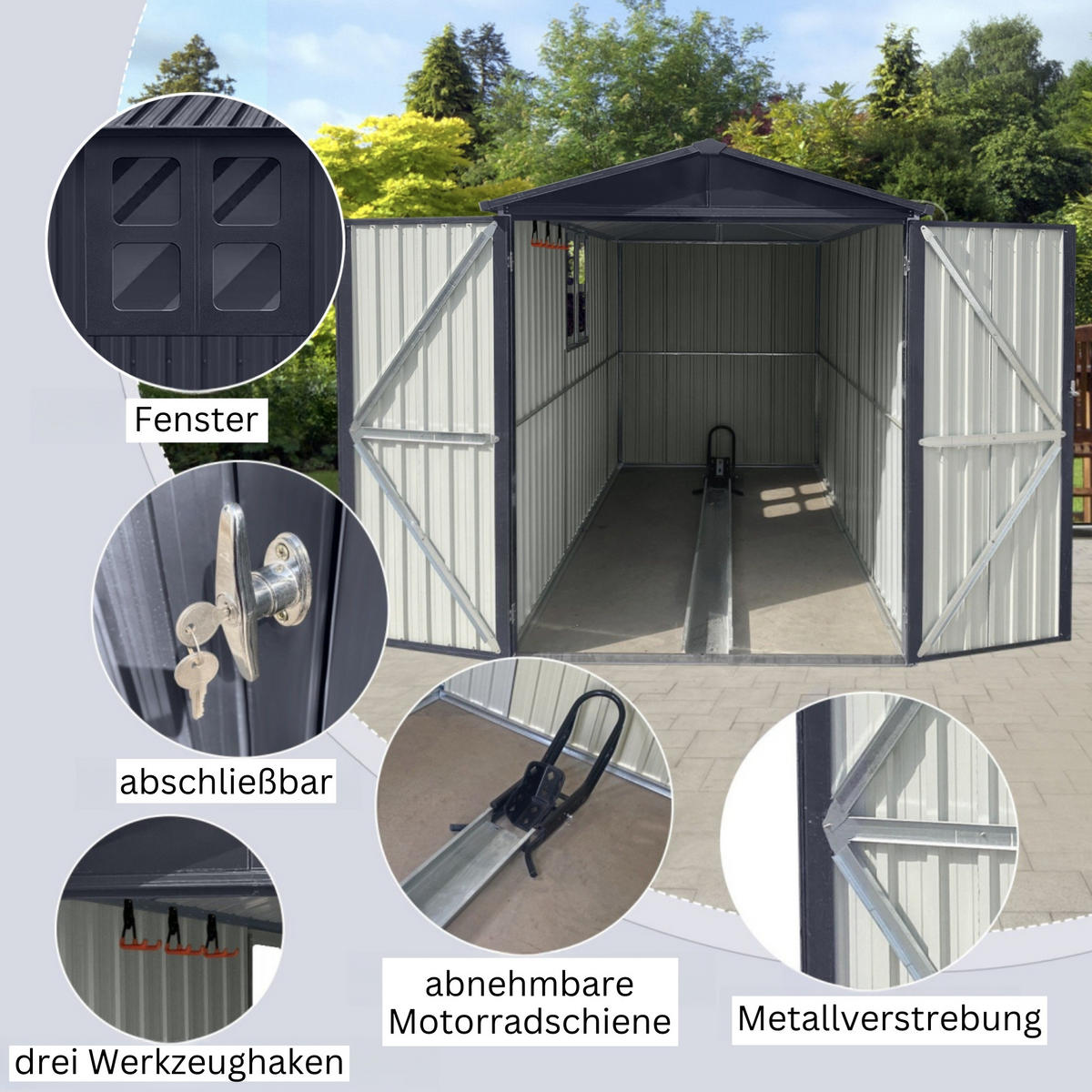 KLEINGARAGE Premium Motorradgarage 1er-Set - Anthrazit, Metall (169/161/296cm) - Albatros