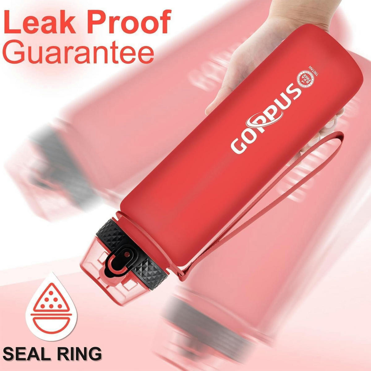 TRINKFLASCHE 1000 ml Rot BPA-frei Tritan Auslaufsicher mit Trageriemen - Rot, Kunststoff (8.4/8.4cm)