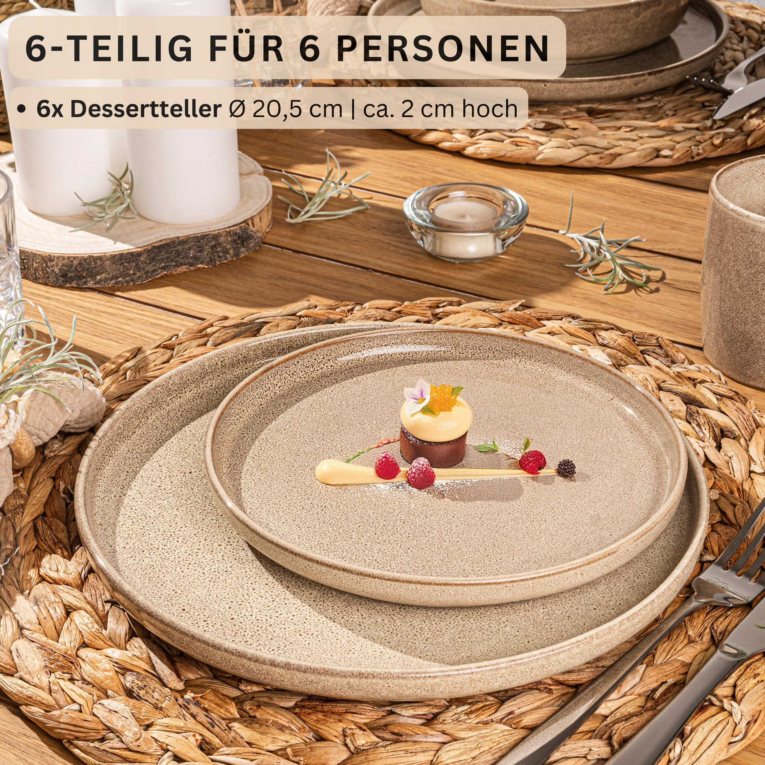 DESSERTTELLER SET KAIRO MOCHA - 6 teilig aus Steingut - Beige, Keramik (27.5cm) - Sänger