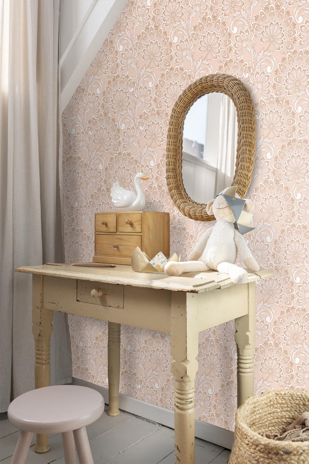 TAPETE Blumenmuster 50 x 900 cm - Beige, Papier (50/900cm) - ESTAhome