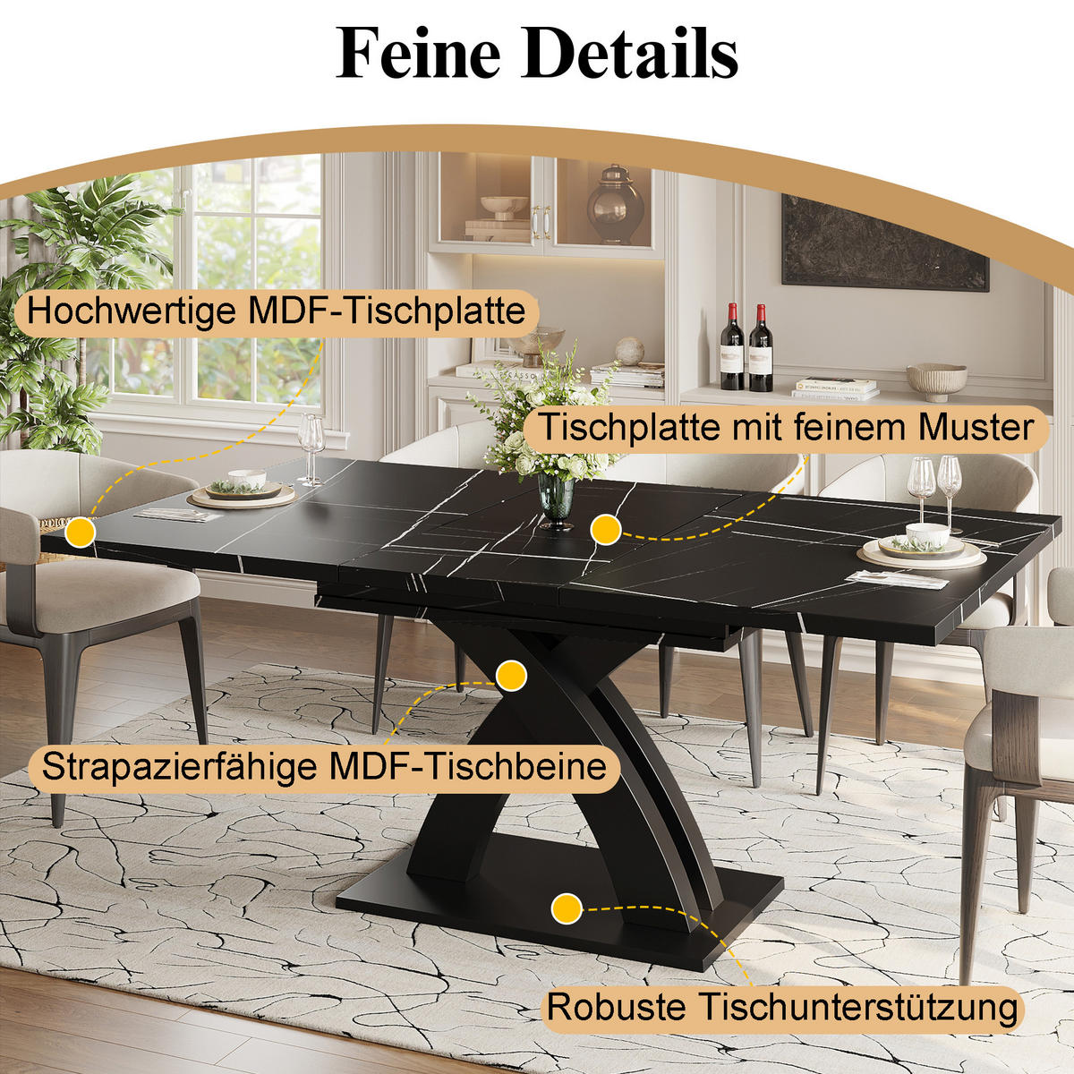 ESSTISCH Ausziehbar 120-160x80Cm Holz Schwarz 6 Personen - Schwarz, Metall (80/120/75cm) - FLIEKS